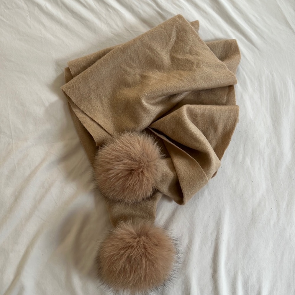 Cashmere Scarf with Fox Pom Pom
